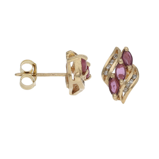 9ct Gold Ruby & 0.16ct Diamond Dress/Cocktail Earrings