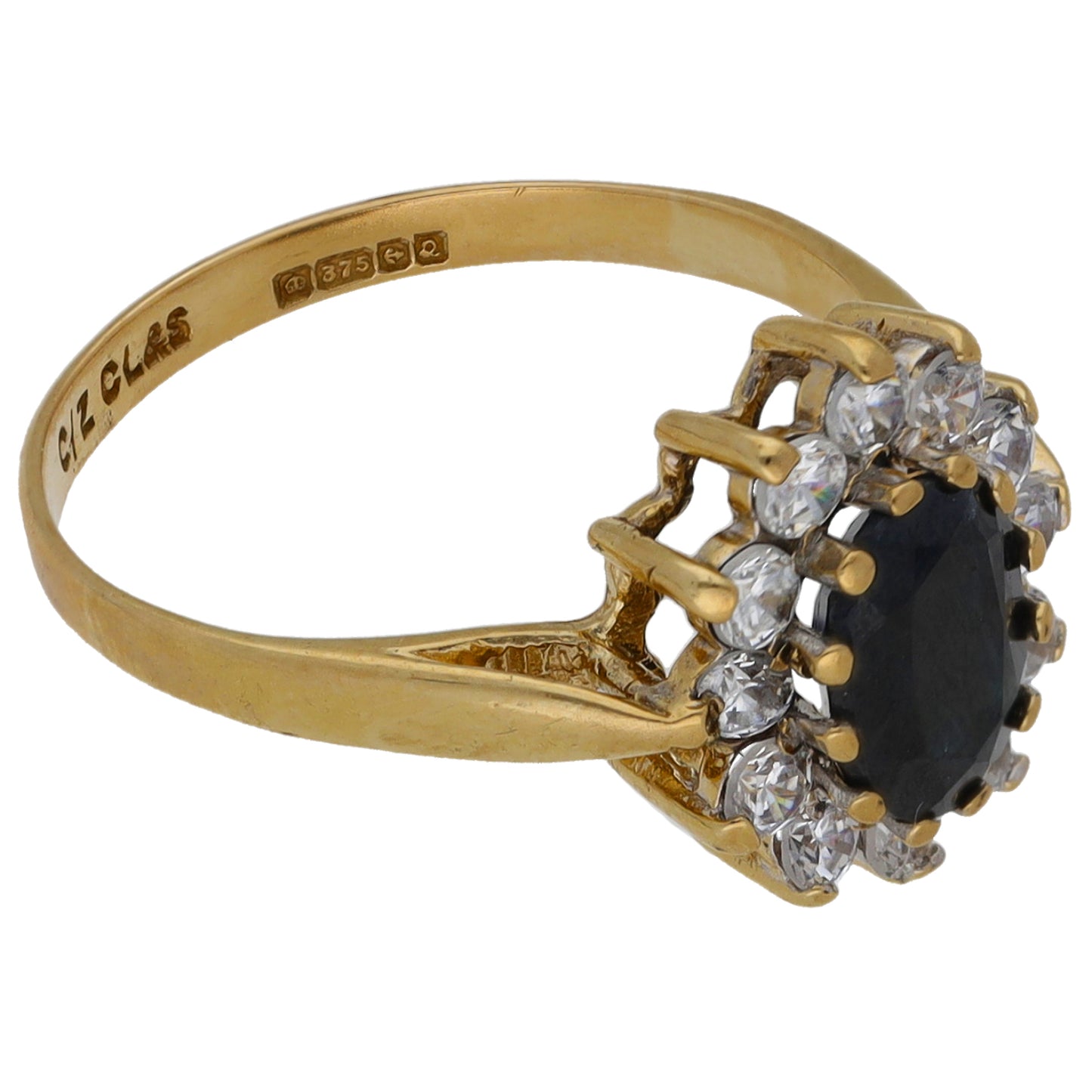 9ct Gold Sapphire & Cubic Zirconia Dress/Cocktail Ring Size K