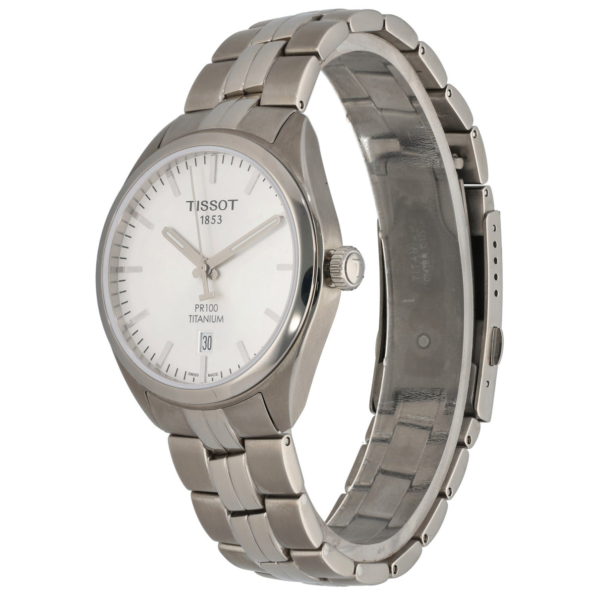 Tissot PR100 T101410A, silver dial inside tianium casing and bracelet, front ange