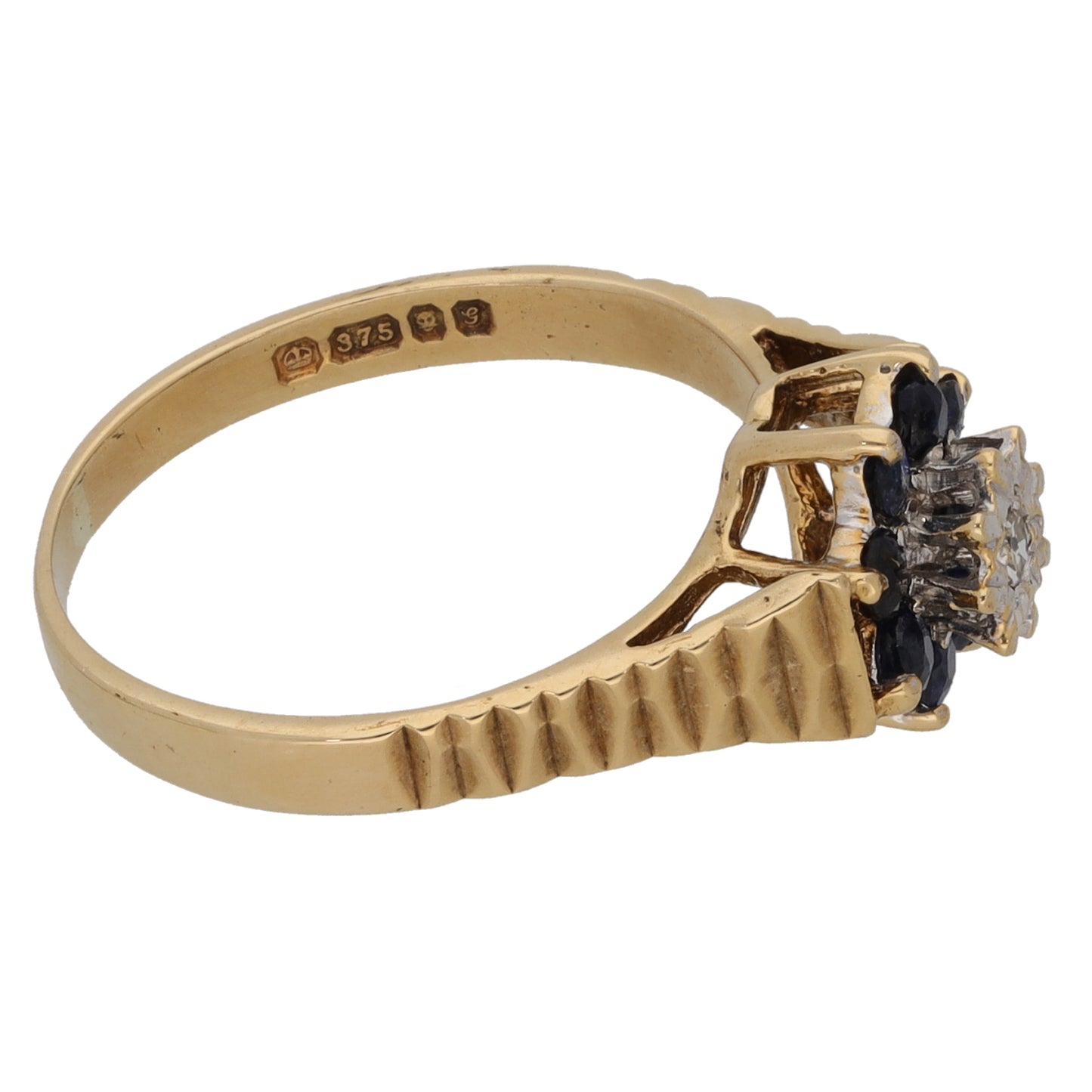 9ct Gold Sapphire & 0.02ct Diamond Dress/Cocktail Ring Size L