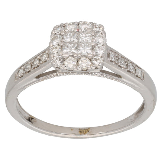 9ct White Gold 0.50ct Diamond Cluster Ring Size N