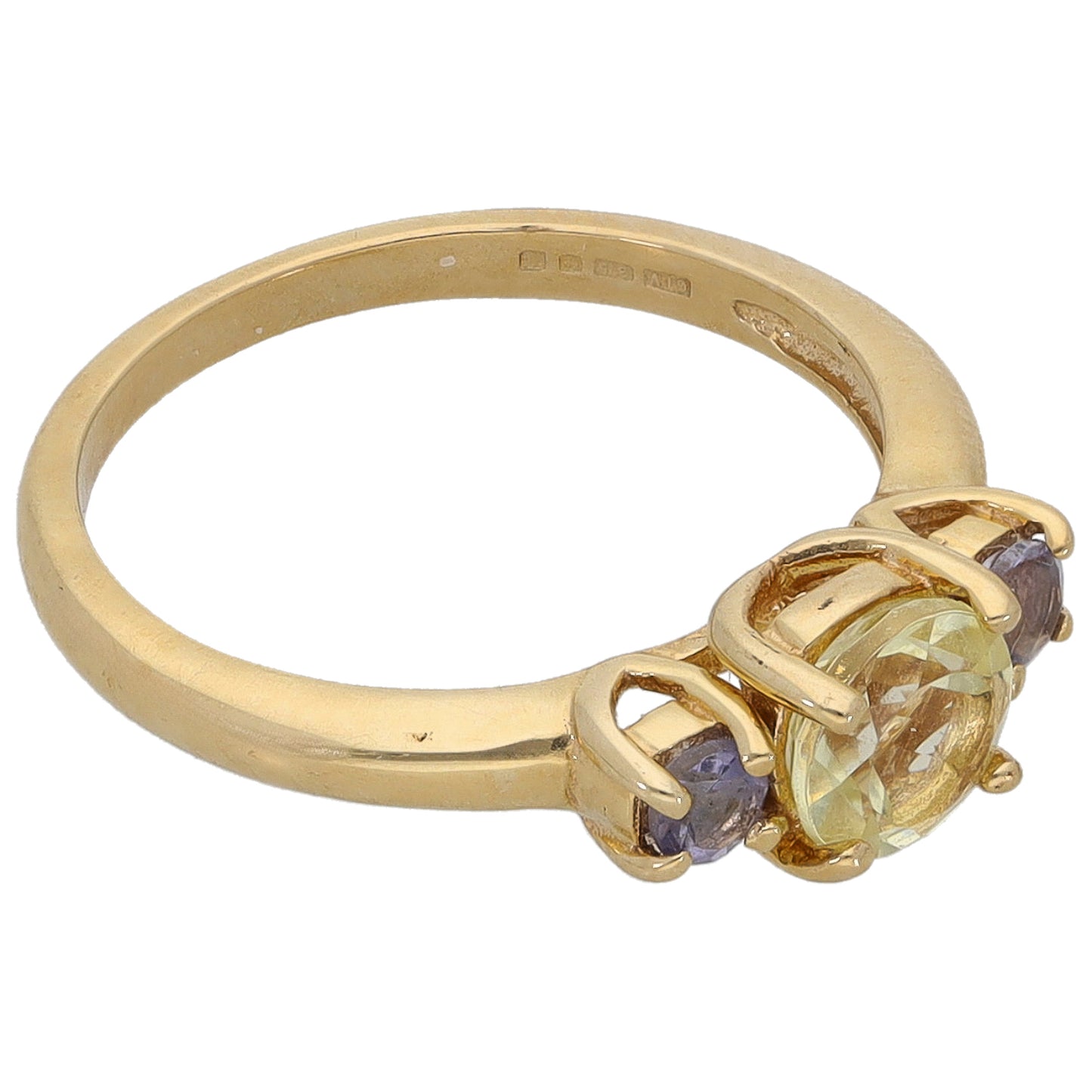 9ct Gold Citrine & Tanzanite Trilogy Ring Size N