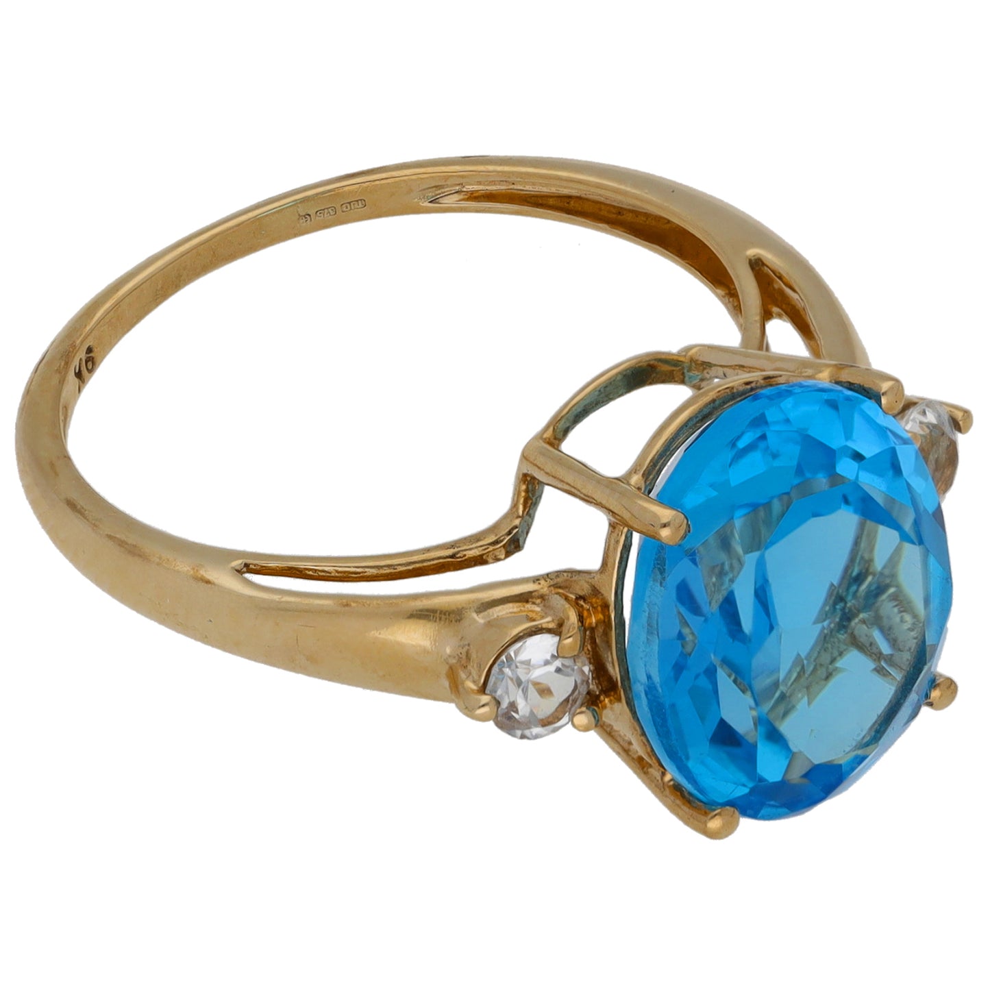 9ct Gold Topaz & White Topaz Three Stone Ring Size O