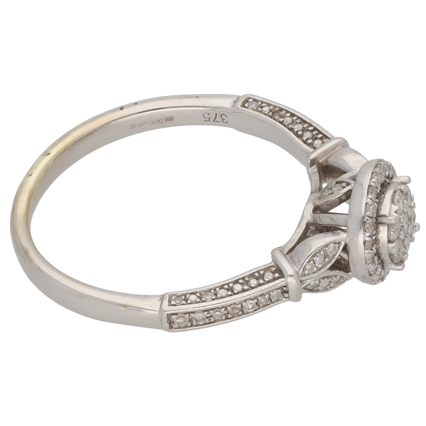 9ct White Gold 0.25ct Diamond Cluster Ring Size O