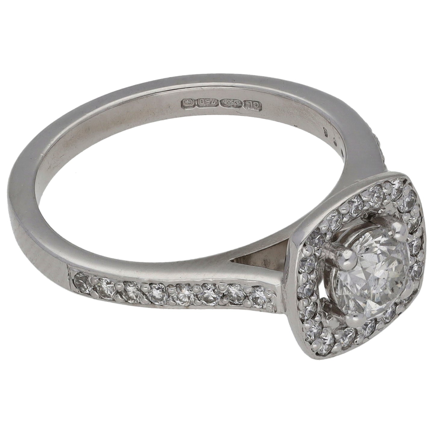 18ct White Gold 0.86ct Diamond Halo Ring Size L