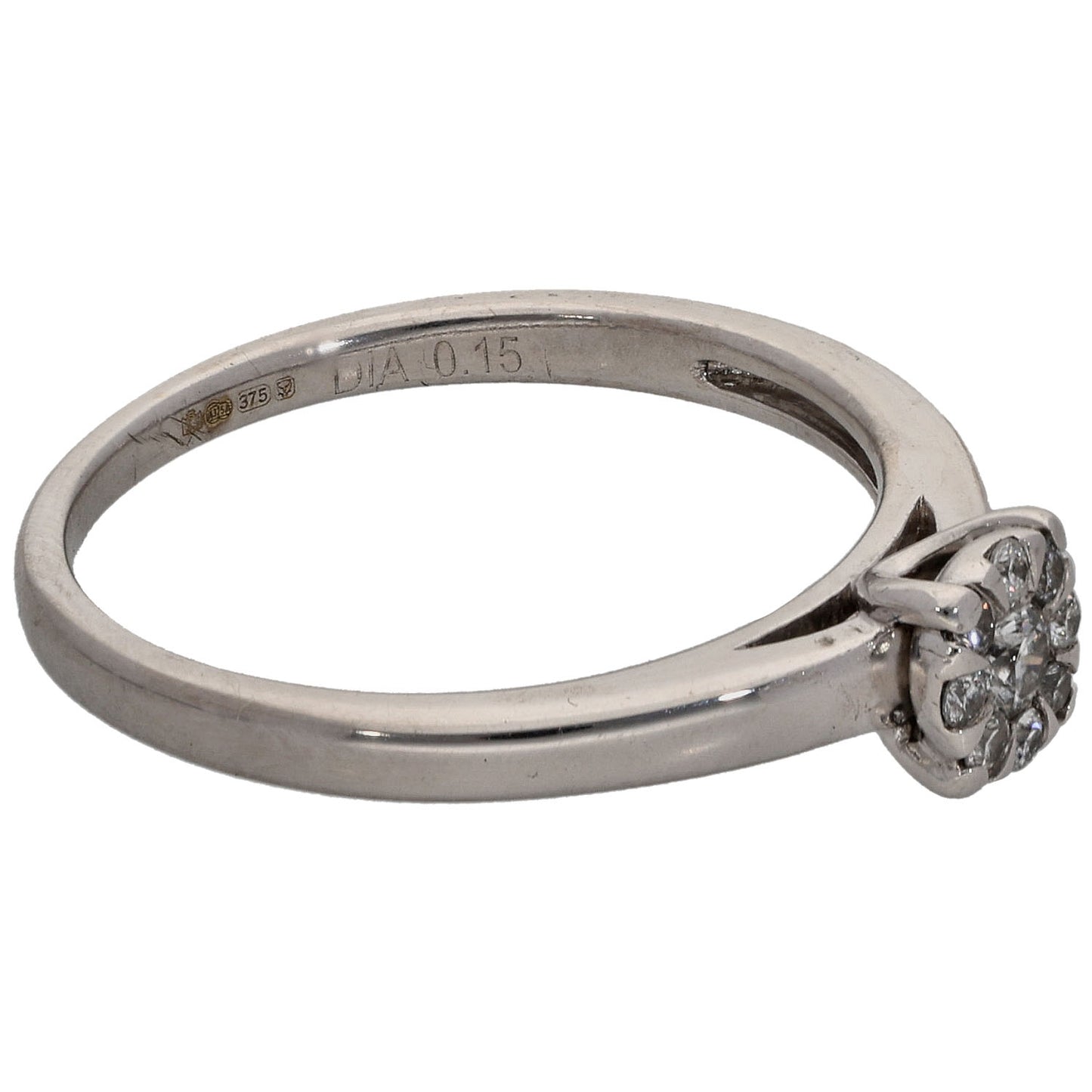 9ct White Gold 0.15ct Diamond Cluster Ring Size N