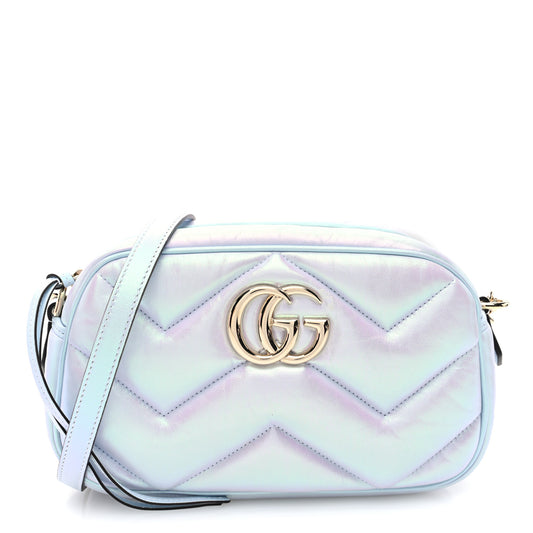 Gucci GG Marmont Chain Iridescent Nappa Leather Bag - Snow Light Blue