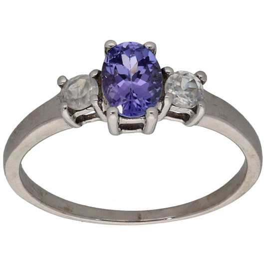 9ct White Gold Tanzanite & Imitation Gems Three Stone Ring Size N