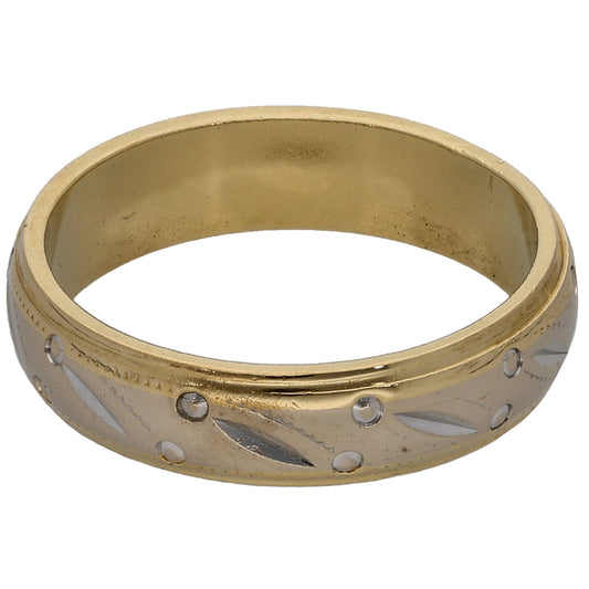 18ct Bicolour Gold Patterned Wedding Ring Size K