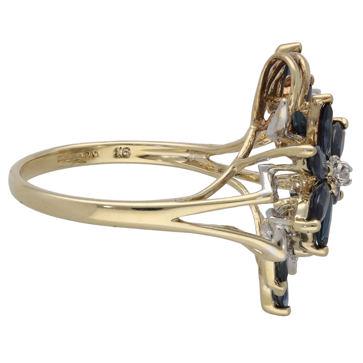 9ct Gold Sapphire & 0.04ct Diamond Dress/Cocktail Ring Size S