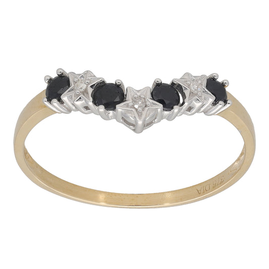 New 9ct Gold Diamond & Sapphire Wishbone Ring Size N-R