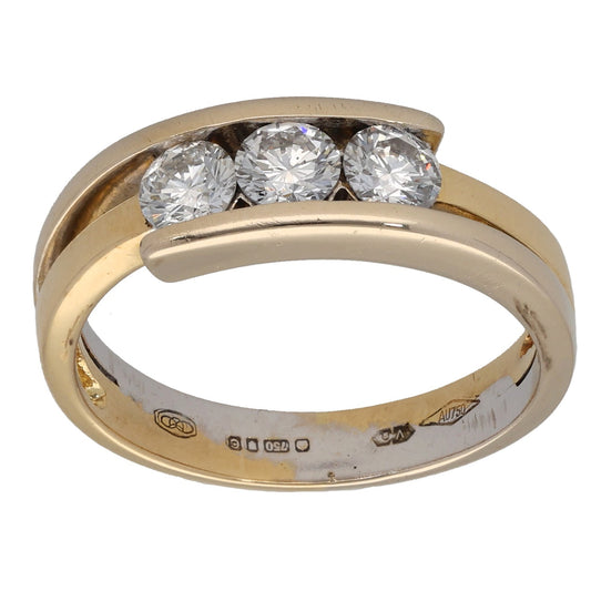 18ct Bi-Colour Gold 0.66ct Diamond Three Stone Ring Size M