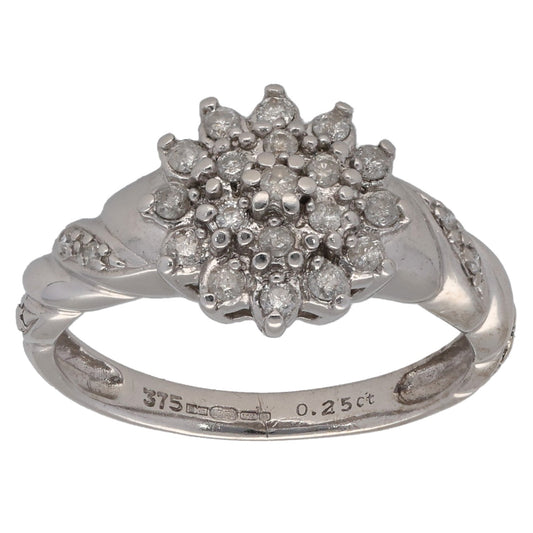 9ct White Gold 0.25ct Diamond Cluster Ring Size L
