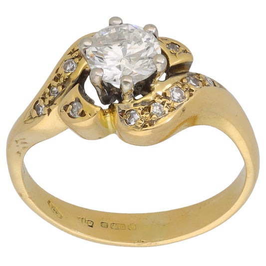 18ct Gold 0.79ct Diamond Solitaire Ring With Accent Stones Size L
