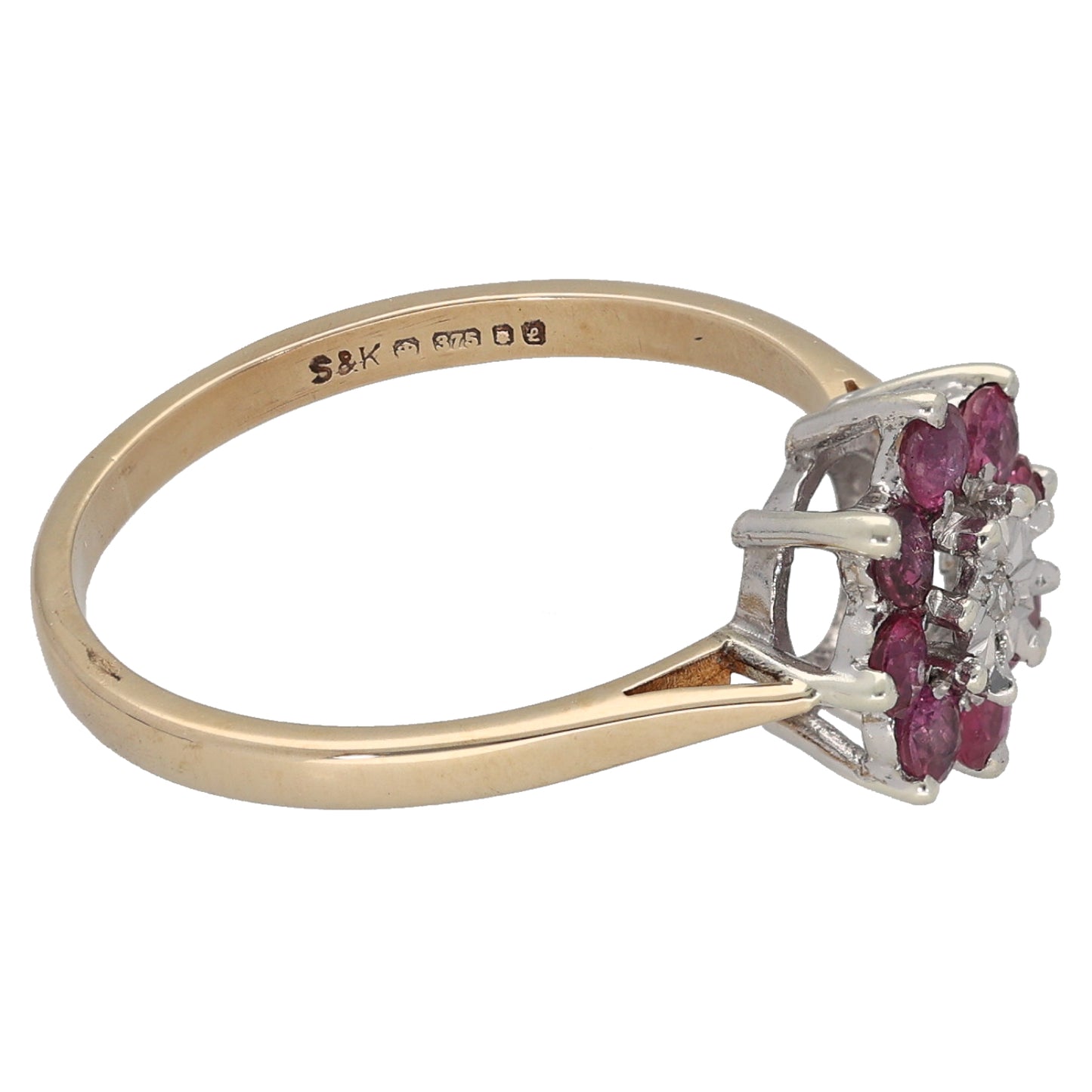 9ct Gold Ruby & 0.01ct Diamond Dress/Cocktail Ring Size P