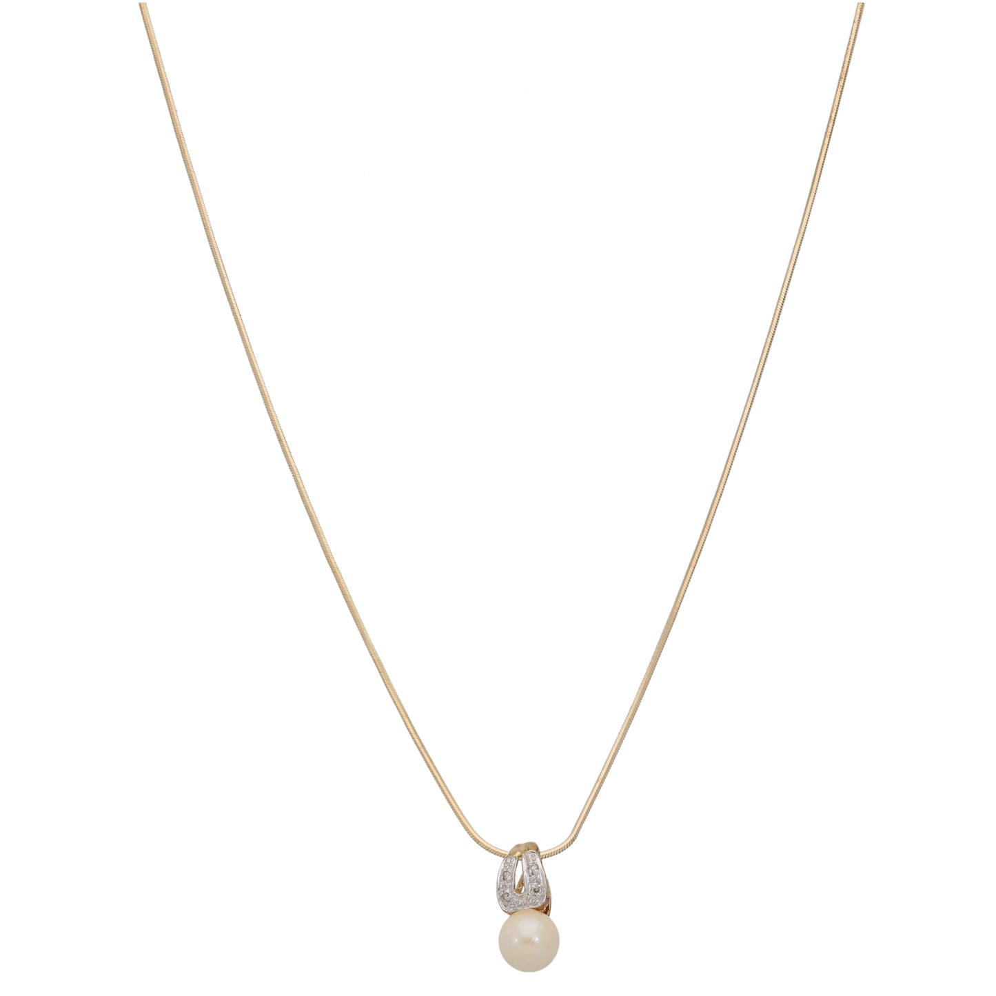 9ct Gold 0.02ct Diamond & Cultured Pearl Dress/Cocktail Pendant With Chain