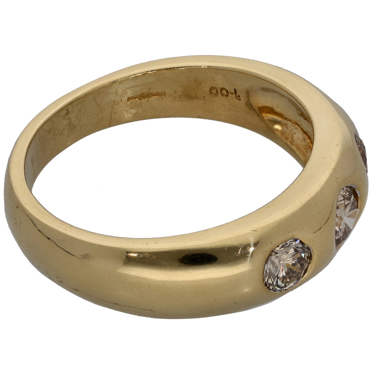 18ct Gold 1.00ct Diamond Three Stone Ring Size W