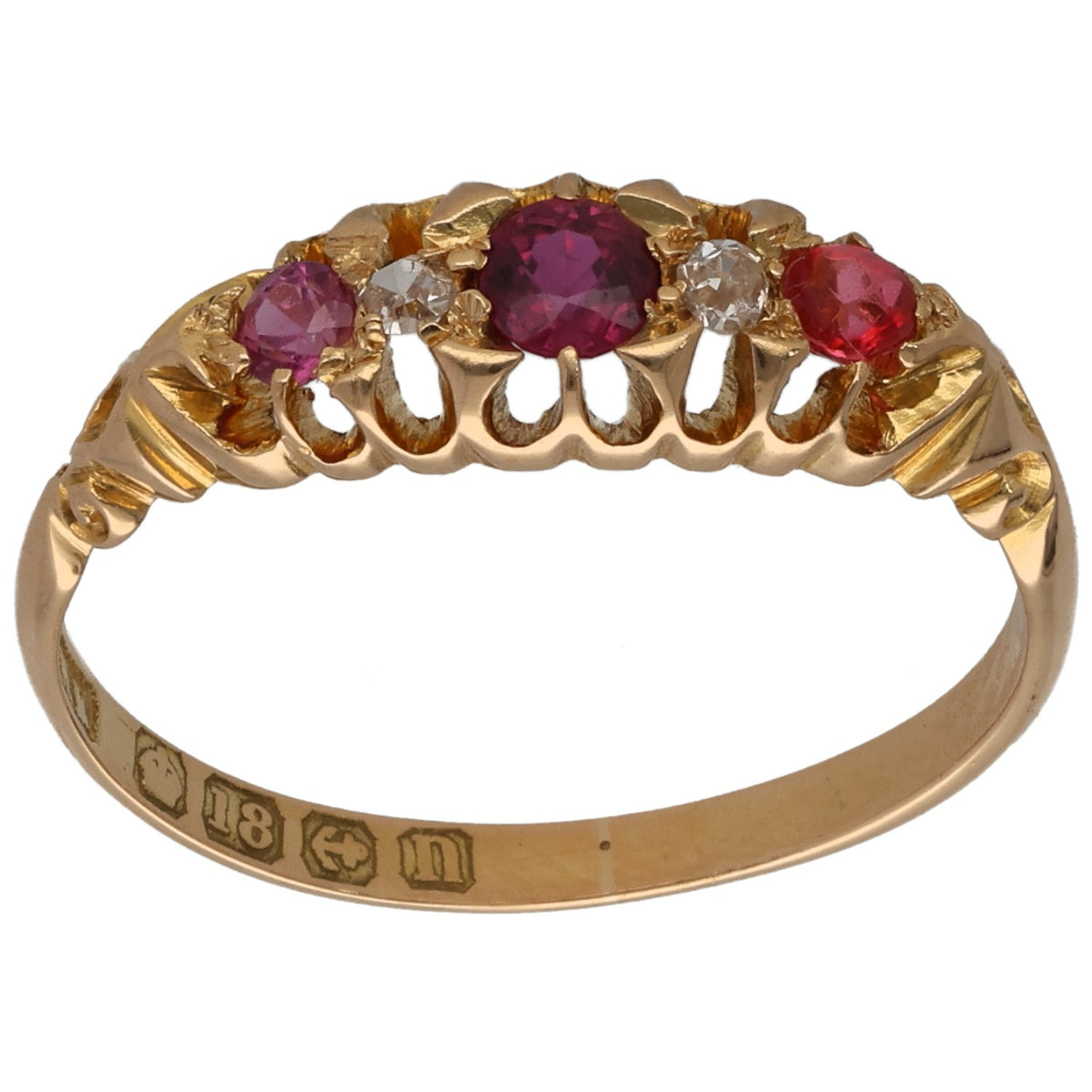 18ct Gold Ruby & 0.02ct Diamond Half Eternity Ring Size O