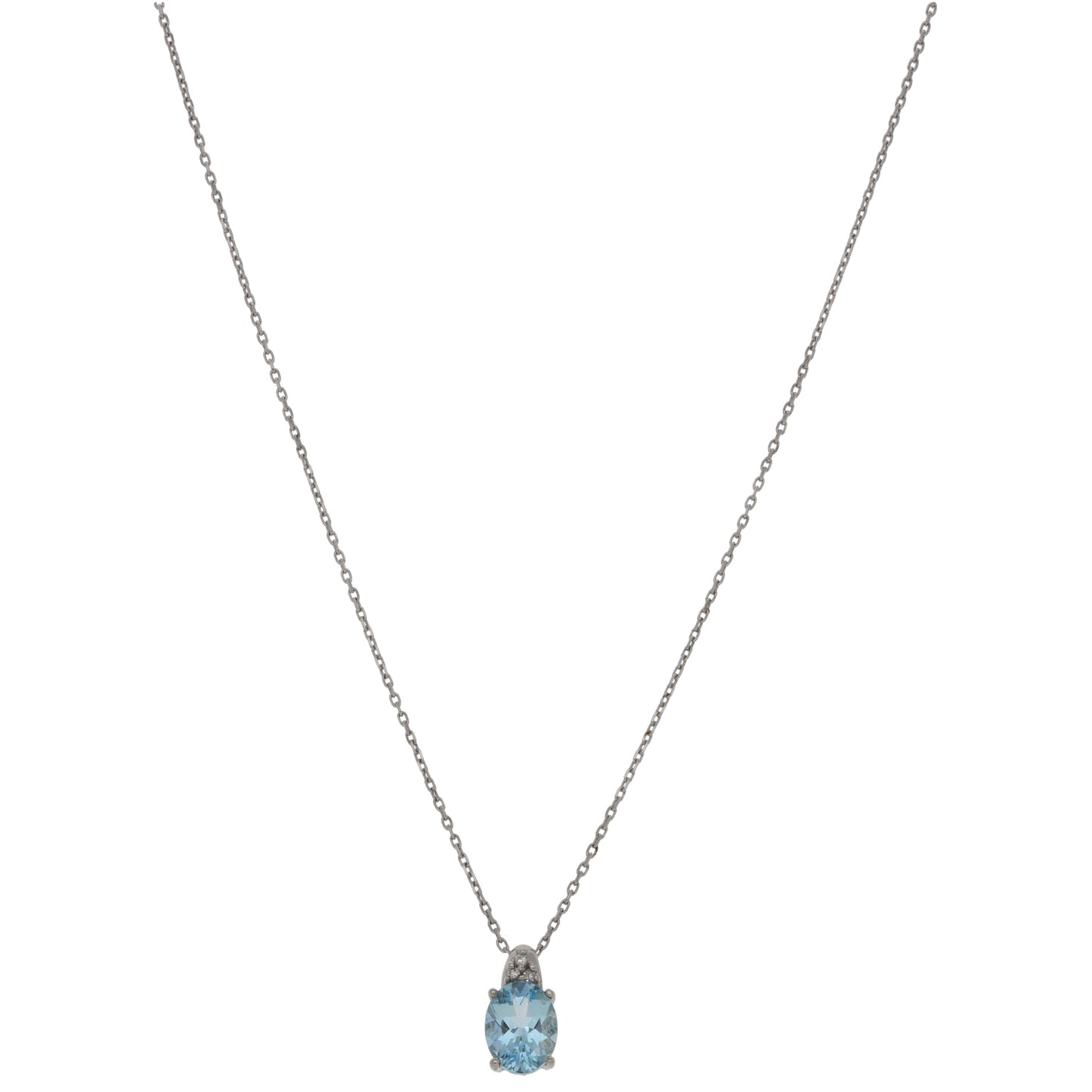 9ct White Gold Aquamarine & 0.03ct Diamond Dress/Cocktail Pendant With Chain