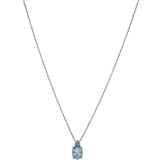 9ct White Gold Aquamarine & 0.03ct Diamond Dress/Cocktail Pendant With Chain