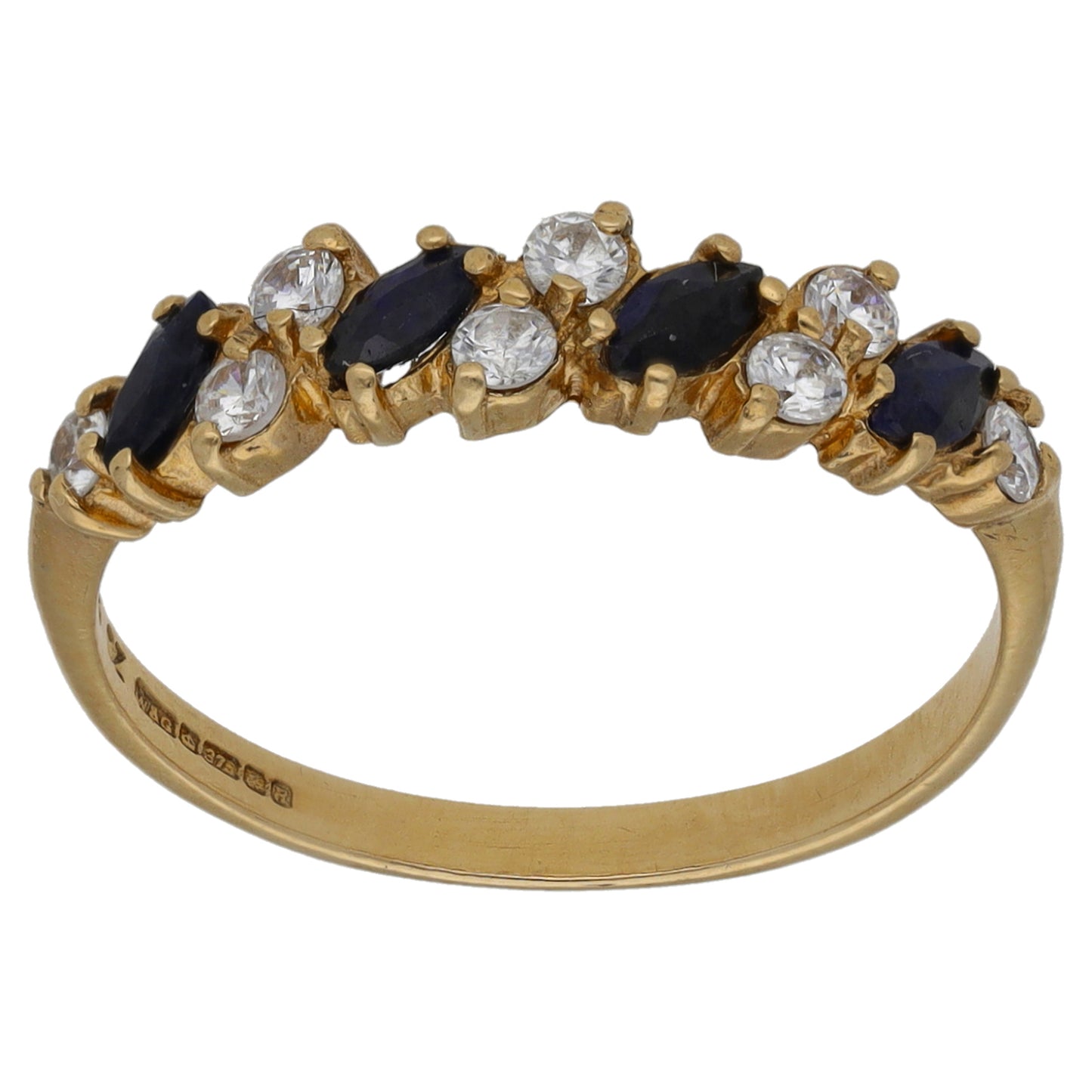 9ct Gold Sapphire & Cubic Zirconia Half Eternity Ring Size O