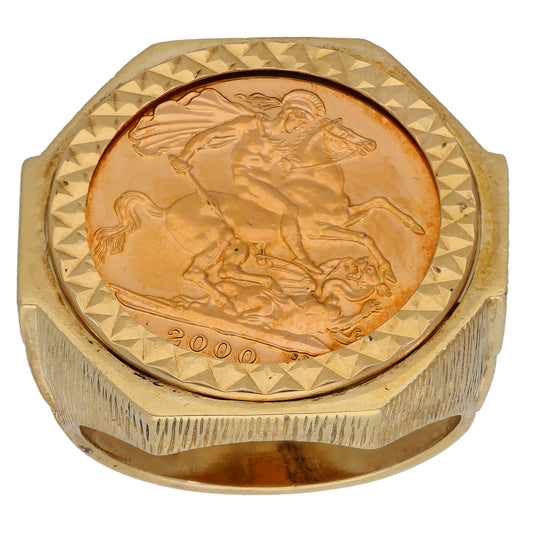 9ct Gold Full Sovereign Coin Ring Size V
