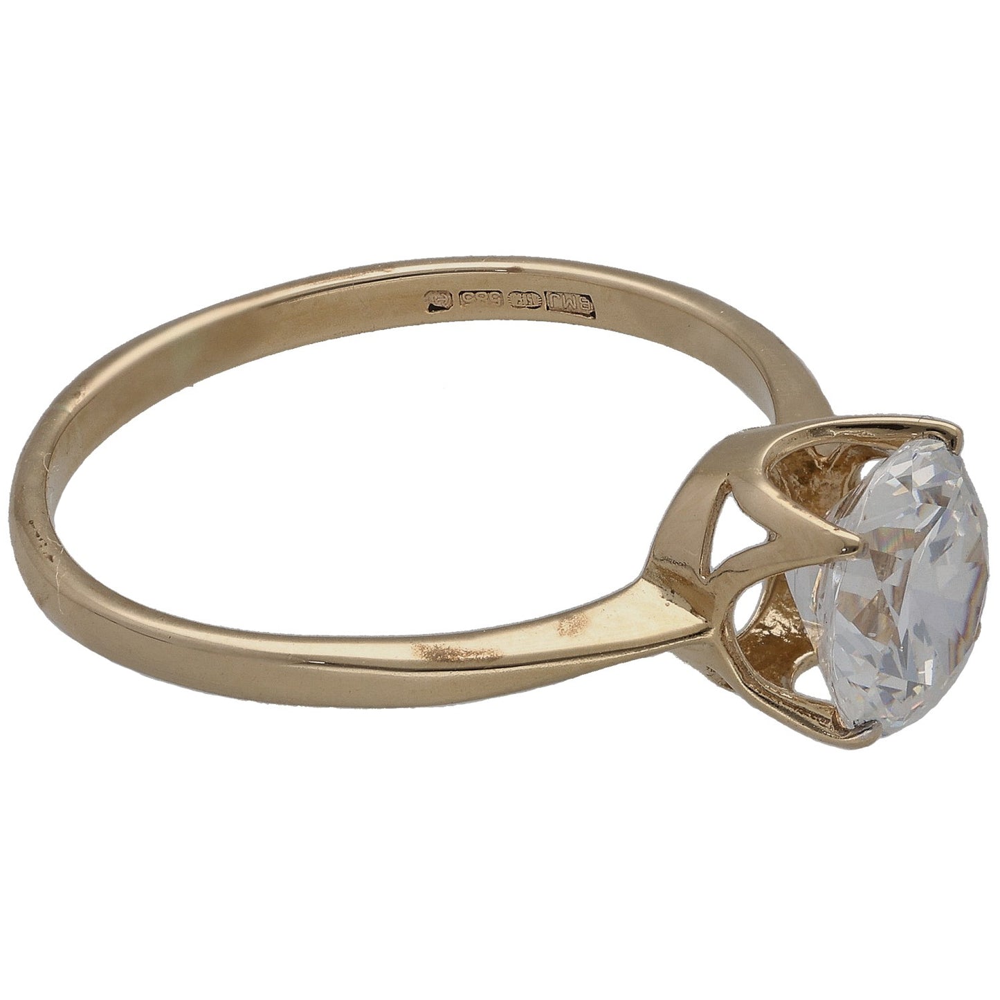 9ct Gold Cubic Zirconia Single Stone Ring Size T