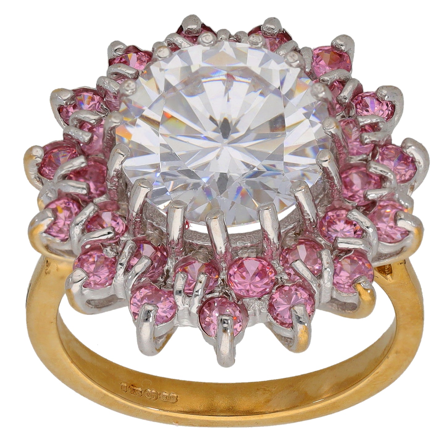 9ct Gold Cubic Zirconia Dress/Cocktail Ring Size S