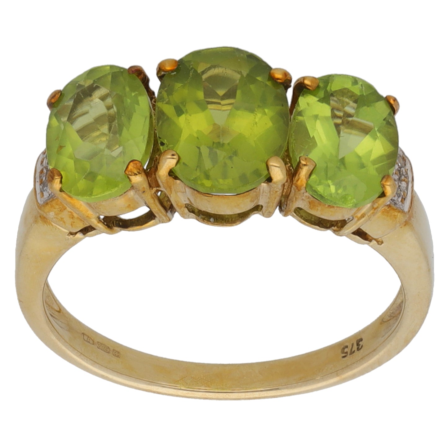 9ct Gold Peridot & 0.02ct Diamond Dress/Cocktail Ring Size L