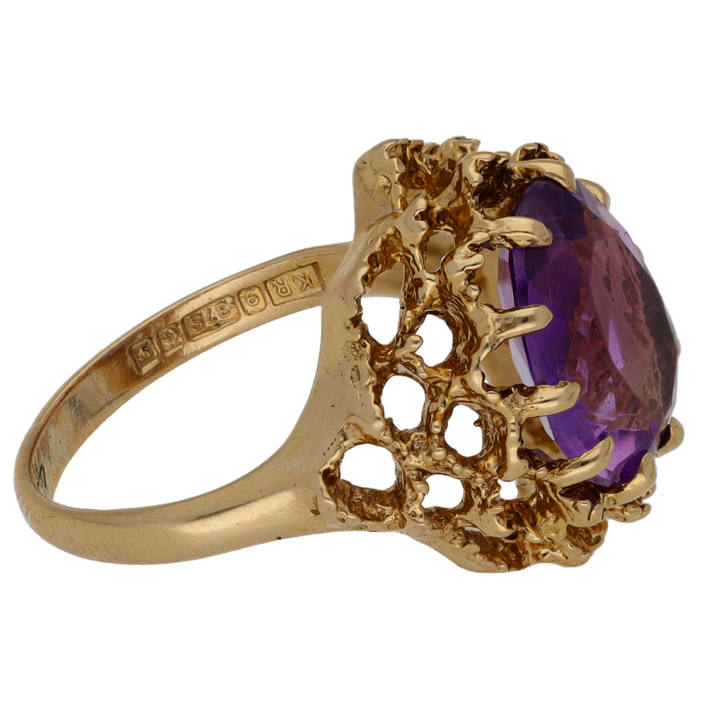 9ct Gold Amethyst Single Stone Ring Size L