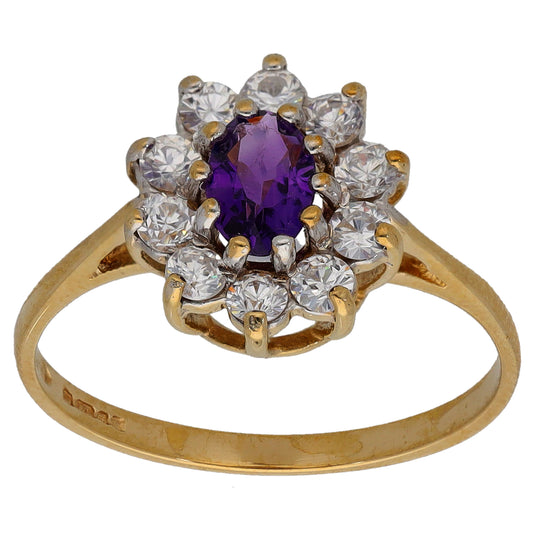 9ct Gold Amethyst & Cubic Zirconia Dress/Cocktail Ring Size N