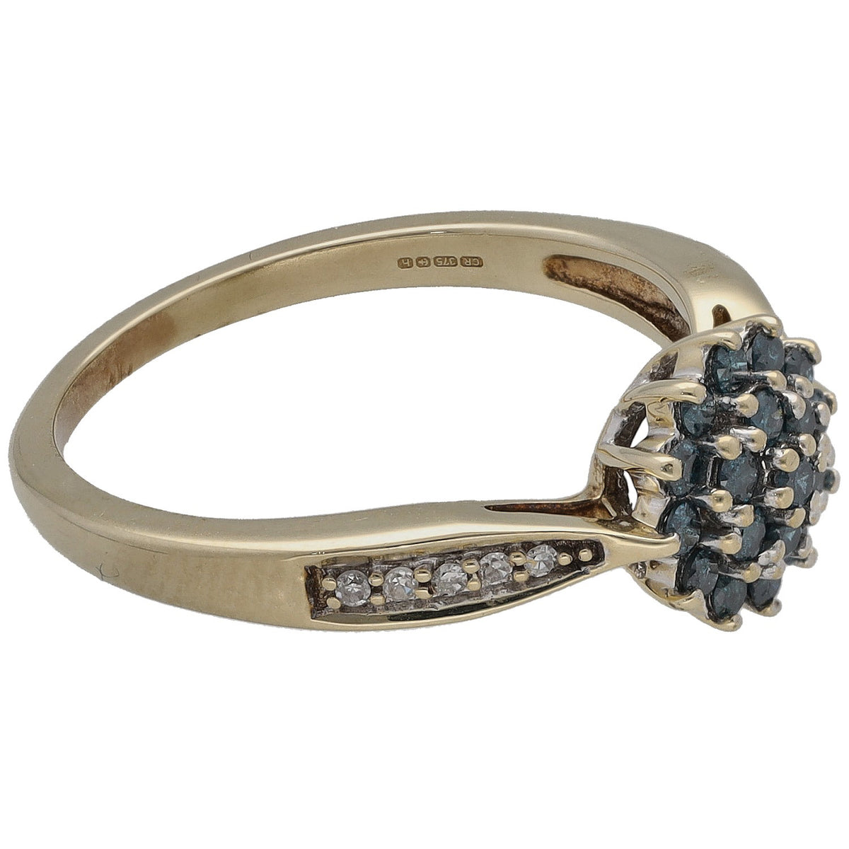 9ct gold diamond cluster ring with pavé-set shoulders