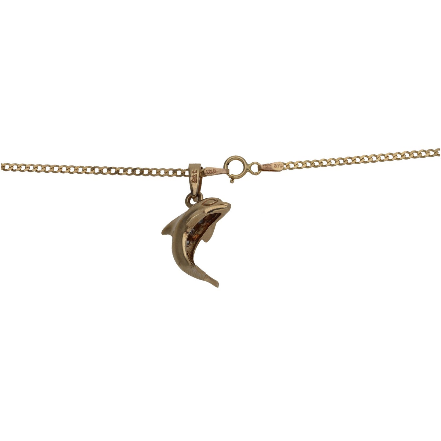 9ct Gold Cubic Zirconia Dolphin Pendant With Chain