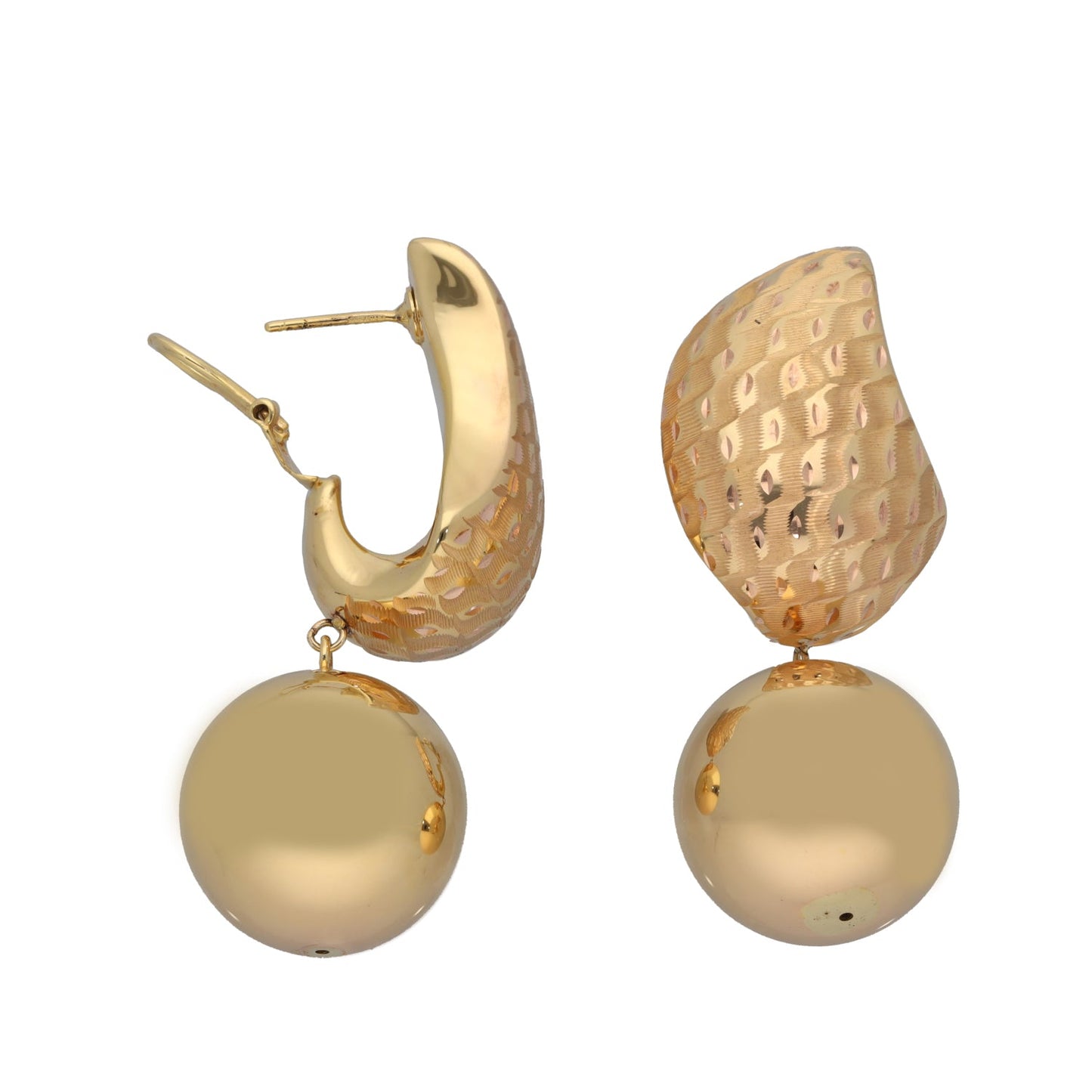 18ct Gold Patterned Drop Ball Earrings