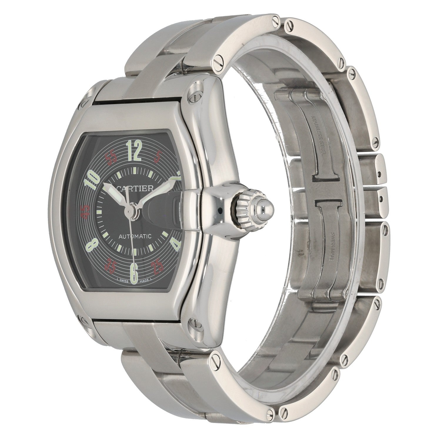 Cartier Roadster W62002V3, black dial with a stainless steel bracelet and case