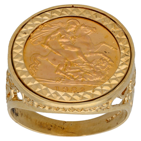 9ct Gold Half Sovereign Coin Ring Size U