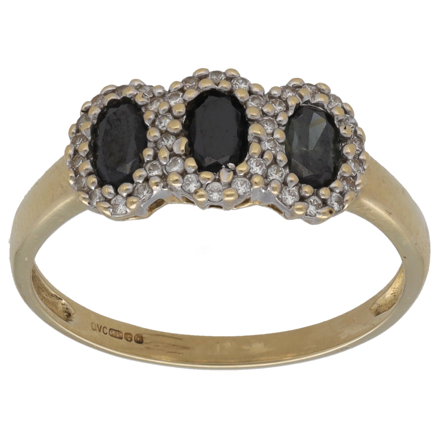 14ct Gold Sapphire & Imitation Gems Dress/Cocktail Ring Size S