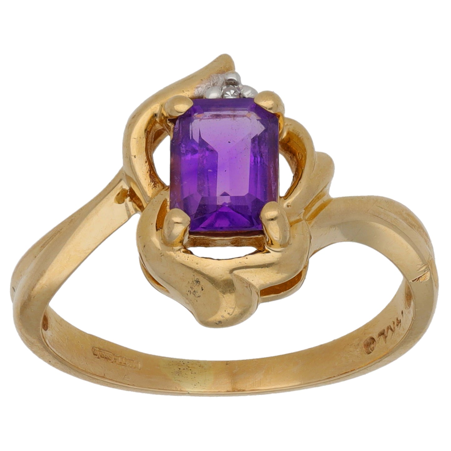 14ct Gold Amethyst & 0.01ct Diamond Dress/Cocktail Ring Size M