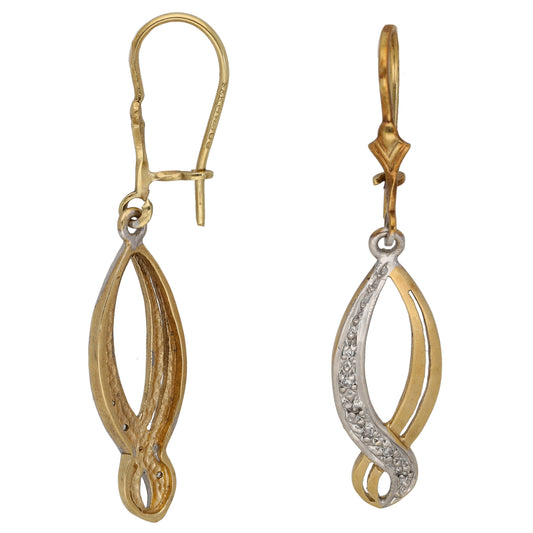 9ct Bi-Colour Gold 0.04ct Round Diamond Drop Earrings