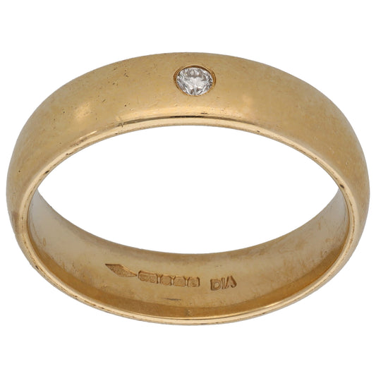 9ct Gold 0.04ct Diamond Patterned Wedding Ring Size S