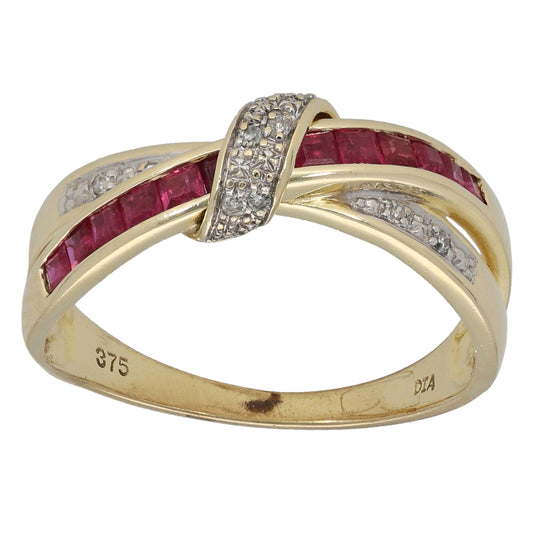 9ct Gold Ruby & 0.05ct Diamond Half Eternity Ring Size S