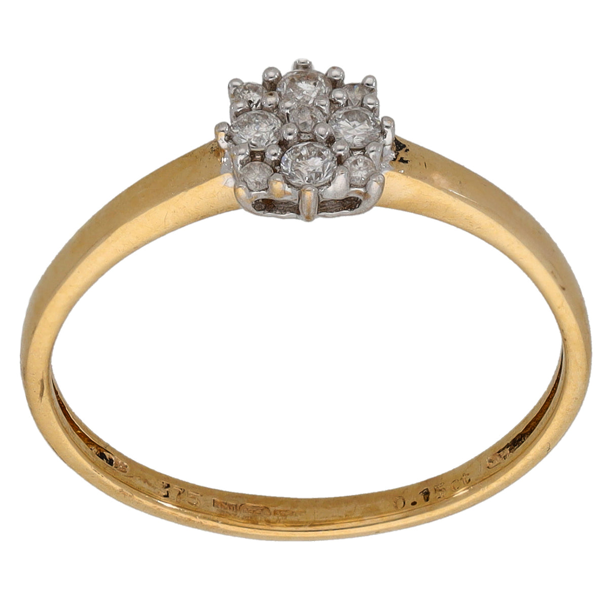 9ct Gold 0.15ct Diamond Cluster Ring Size P
