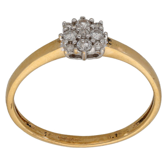 9ct Gold 0.15ct Diamond Cluster Ring Size P