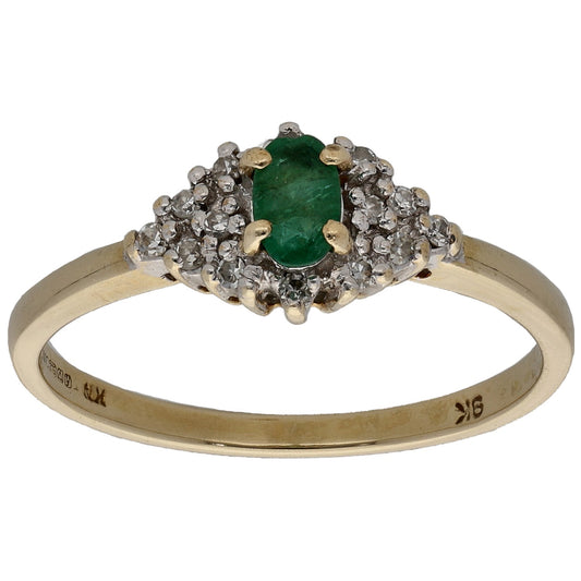 9ct Gold Emerald & 0.06ct Diamond Dress/Cocktail Ring Size N