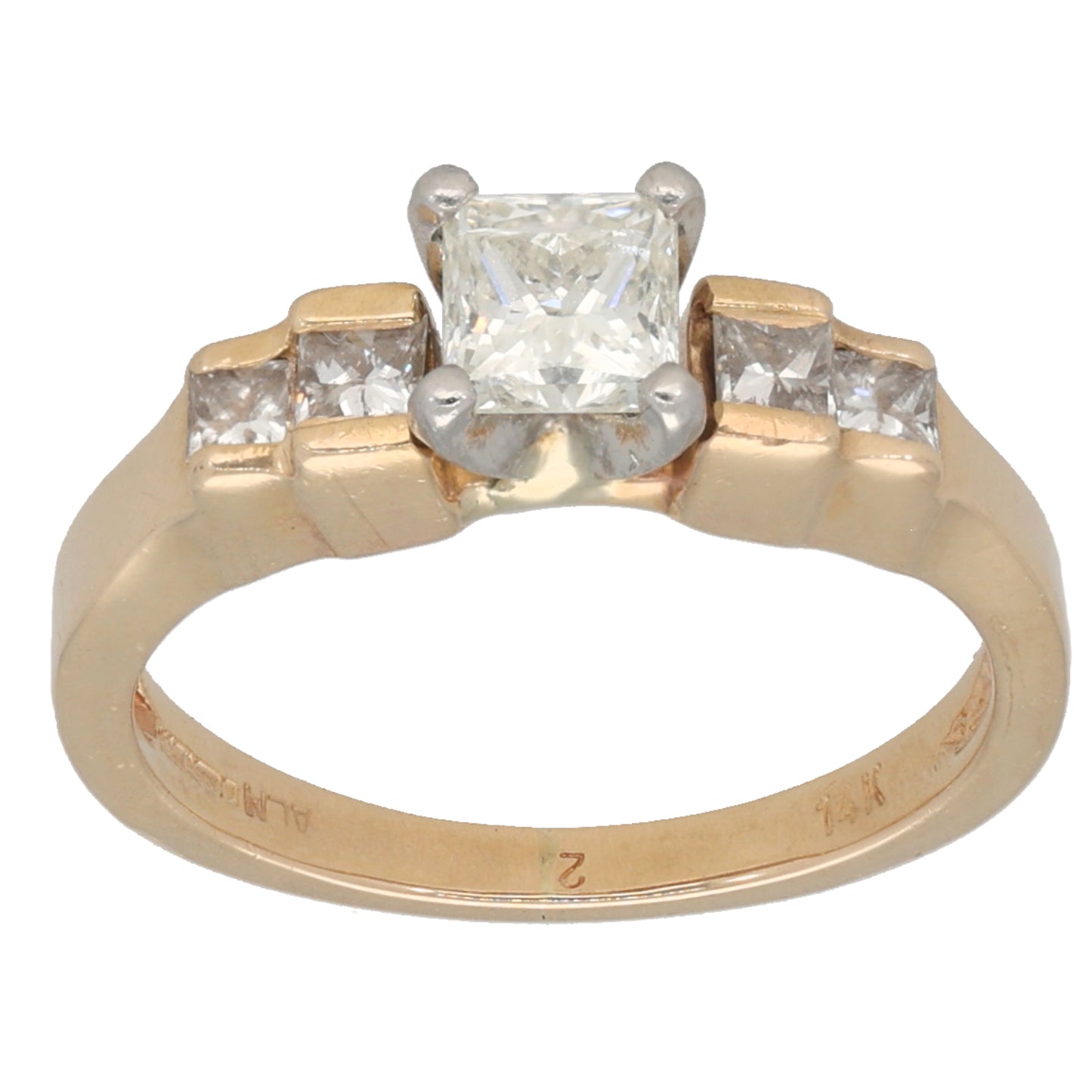 14ct Gold 0.85ct Diamond Solitaire Ring With Accent Stones Size K