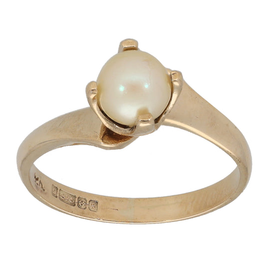 9ct Gold Cultured Pearl Single Stone Ring Size M