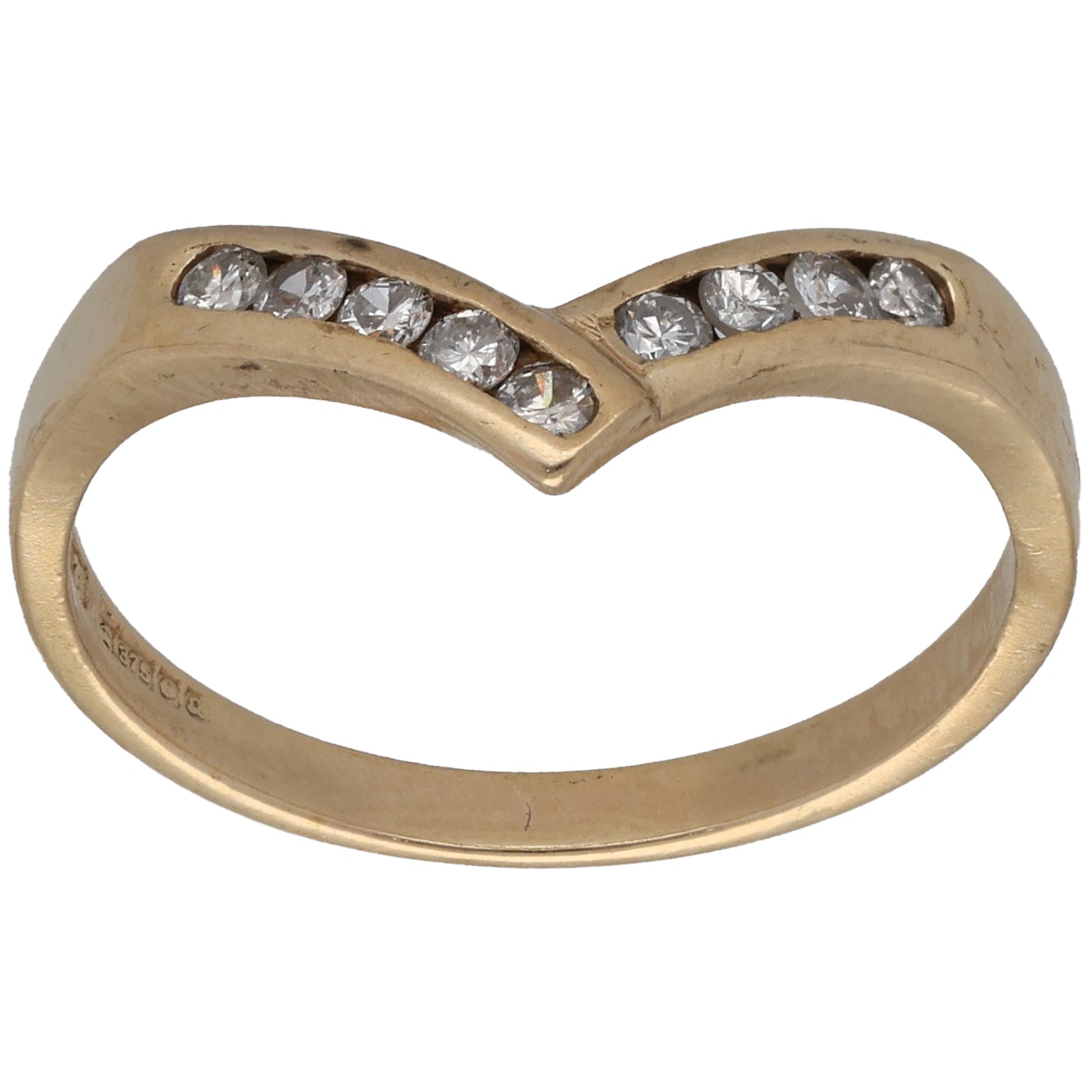 9ct Gold 0.18ct Diamond Wishbone Ring Size M
