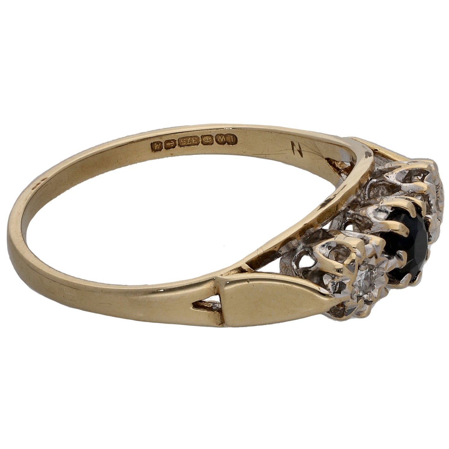 9ct Gold Sapphire & 0.04ct Diamond Trilogy Ring Size N