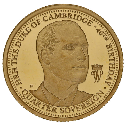 22ct Gold HRH The Duke Of Cambridge 40th Birthday Quarter Sovereign Coin 2022