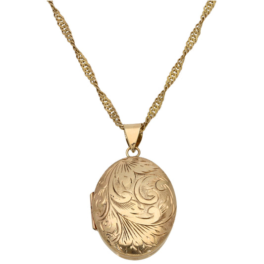 9ct Gold Patterned Locket Pendant With Chain